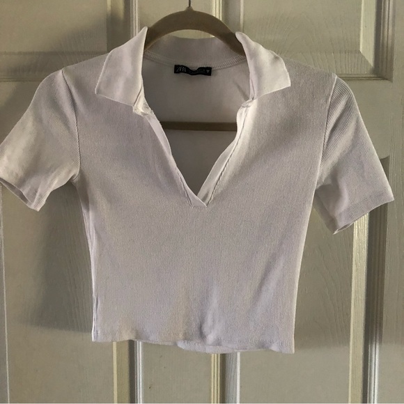 Zara cropped collar ribbed t shirt- size medium - Picture 5 of 10